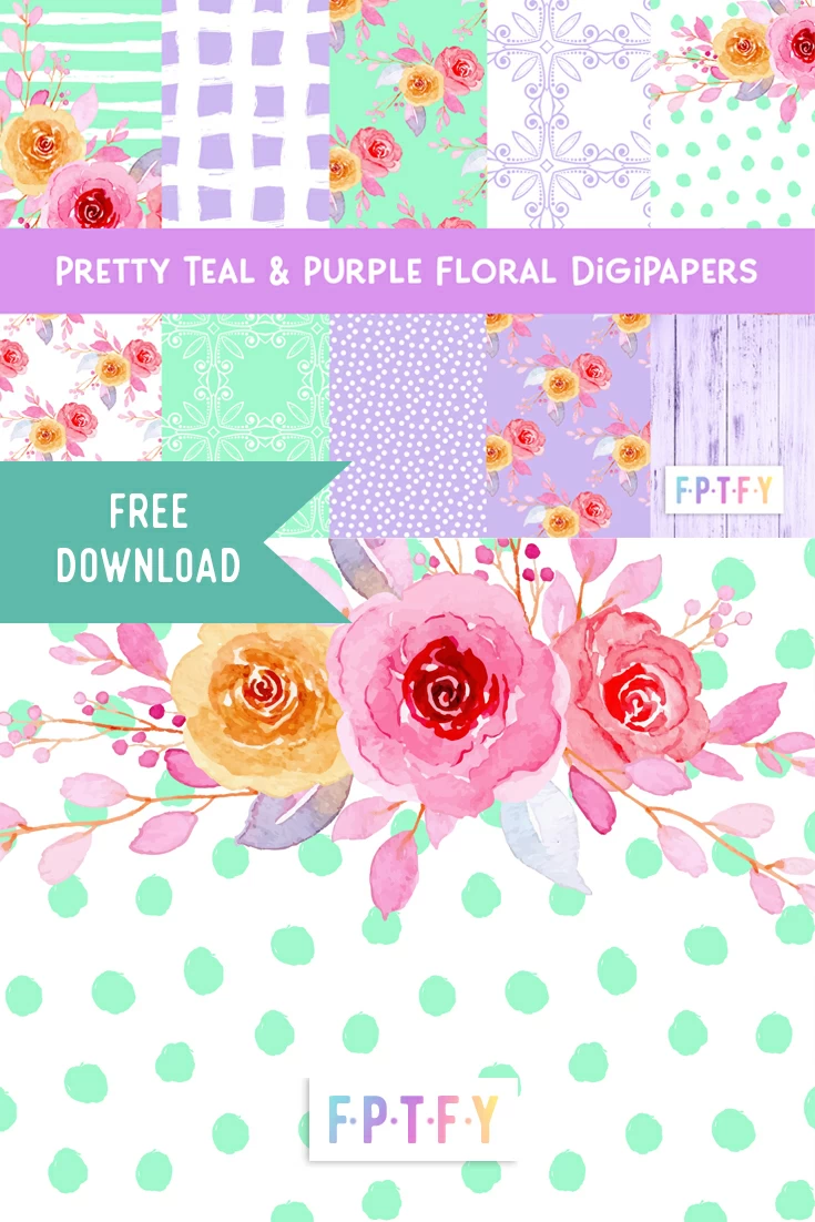 free teal and purple floral digi Papers