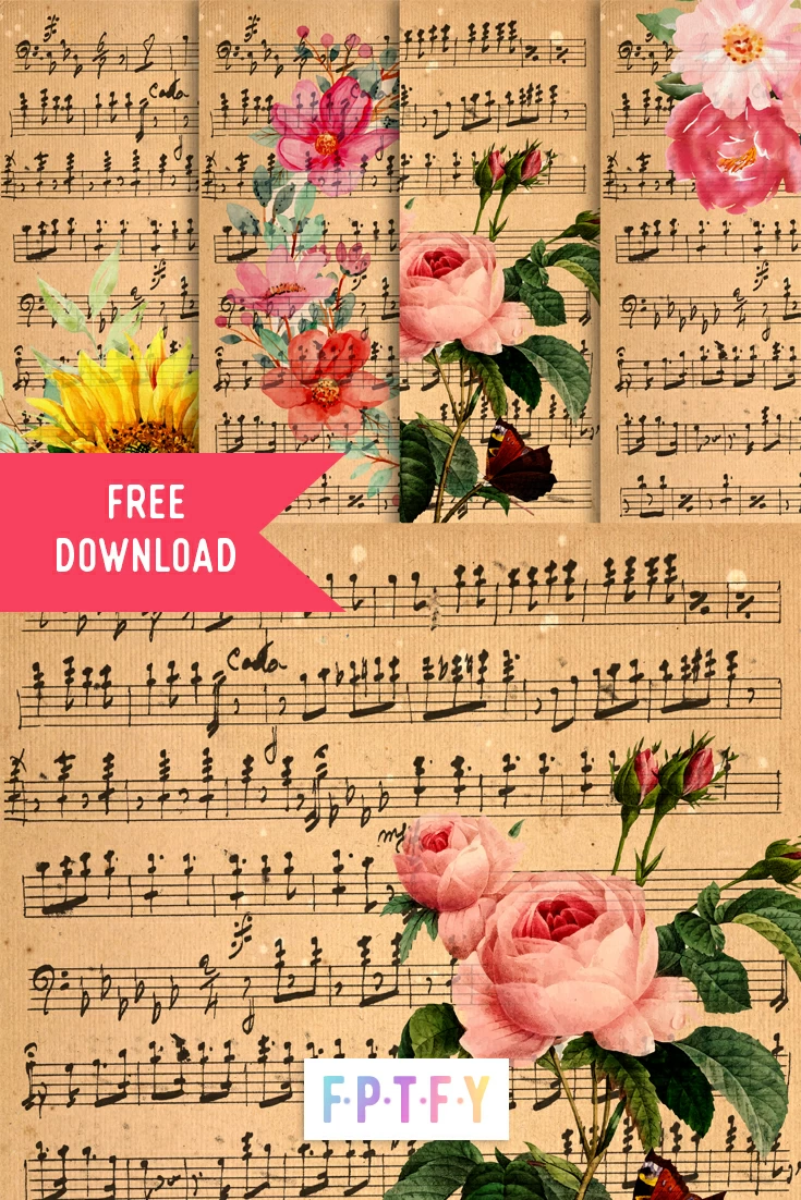 Vintage Floral Music Sheet Digital Paper