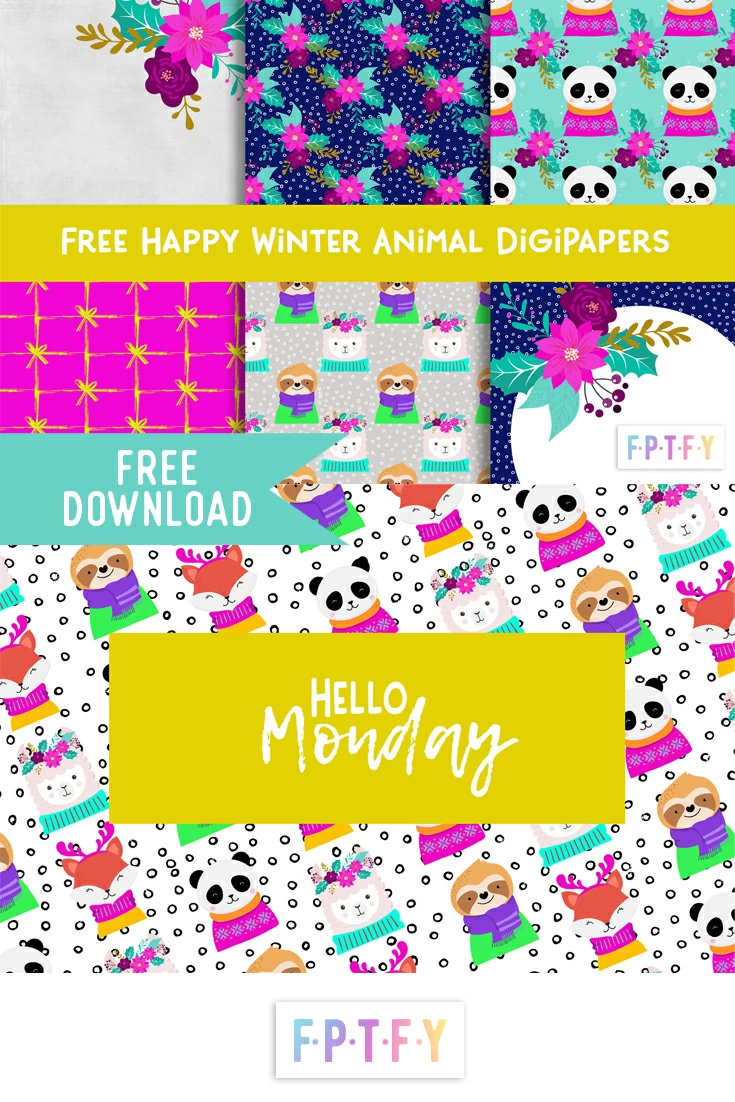 Happy Winter Animal Digital Papers