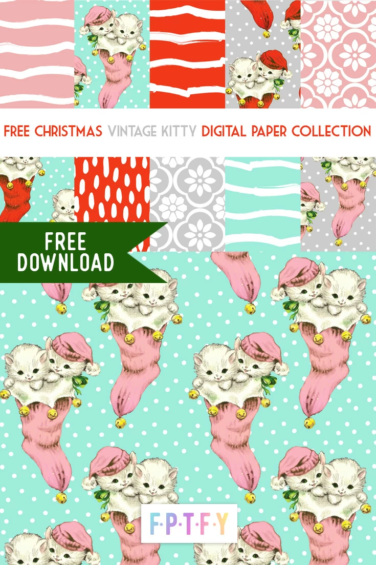 Free Christmas Vintage Kitty Digipaper