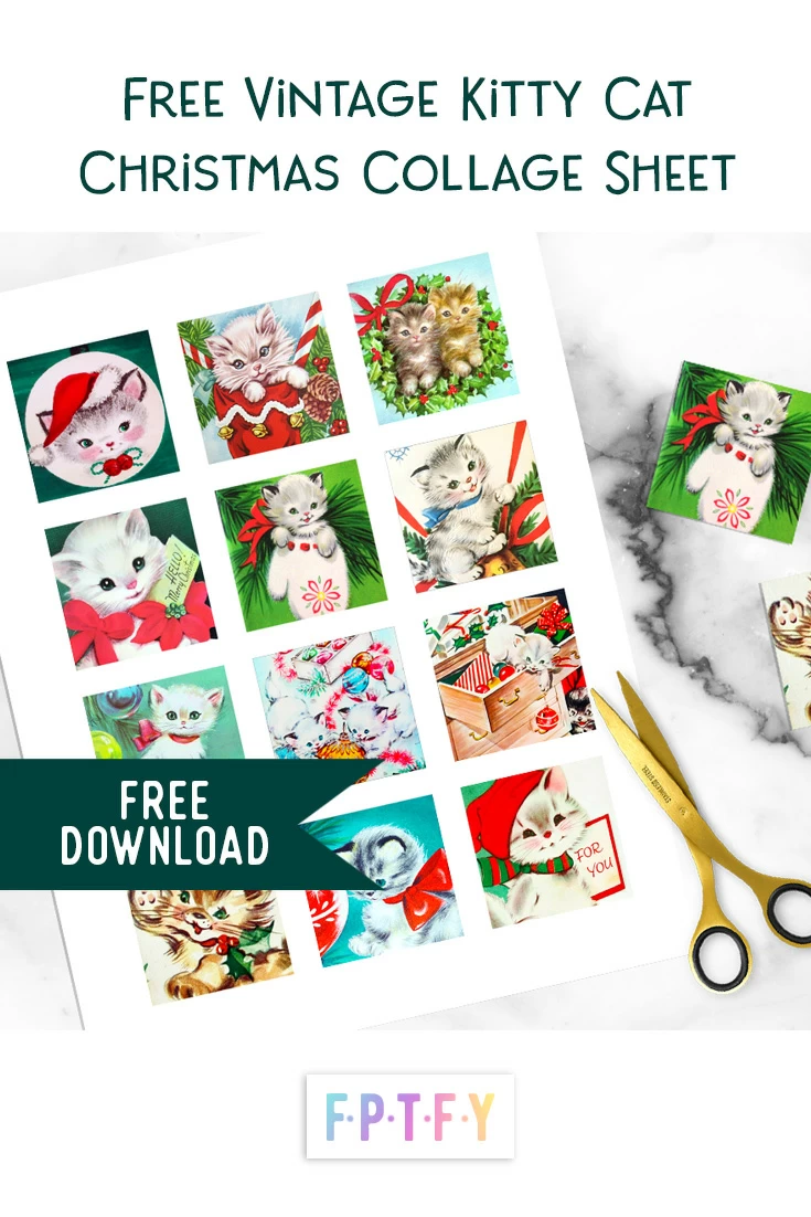 Free Christmas vintage kitty collage sheet