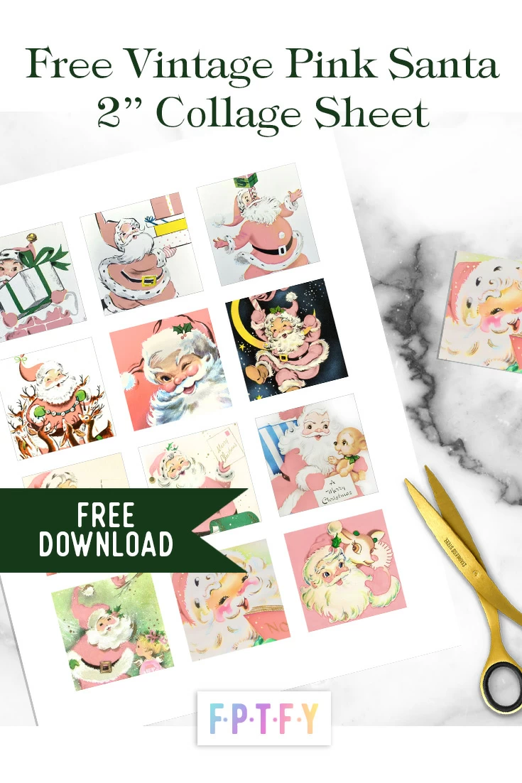 Free Pink Vintage Santa Claus Collage sheet