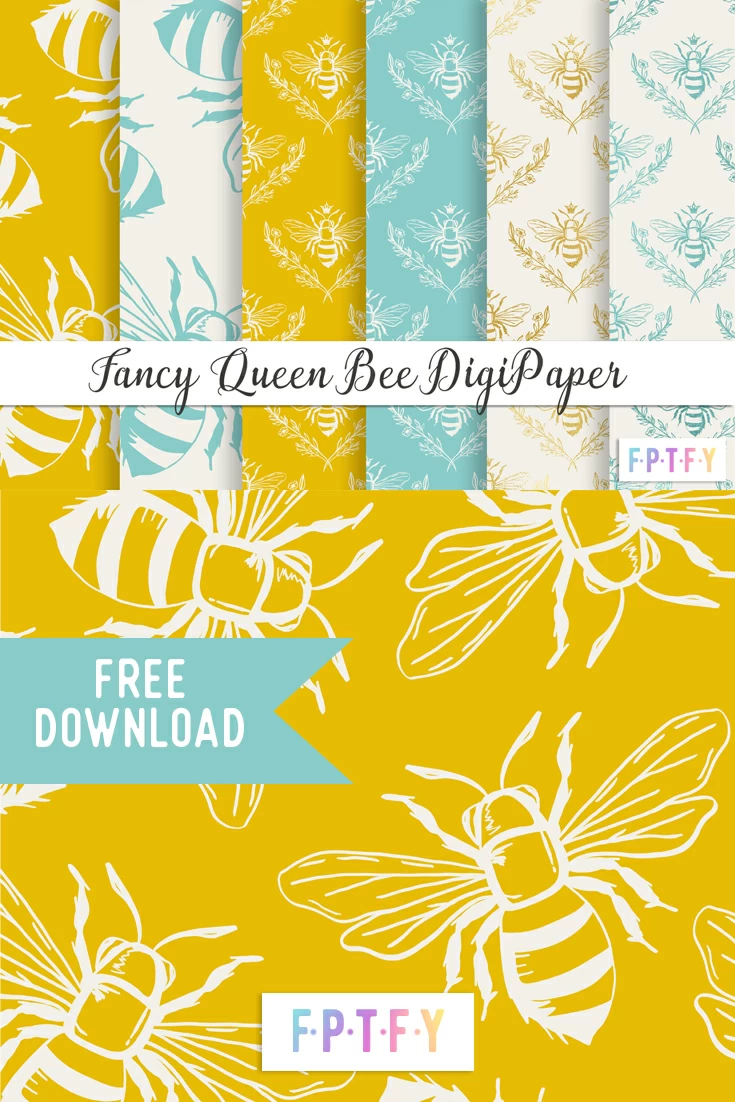 Fancy Queen Bee Digital Papers Yellow and Teal by FPTFY