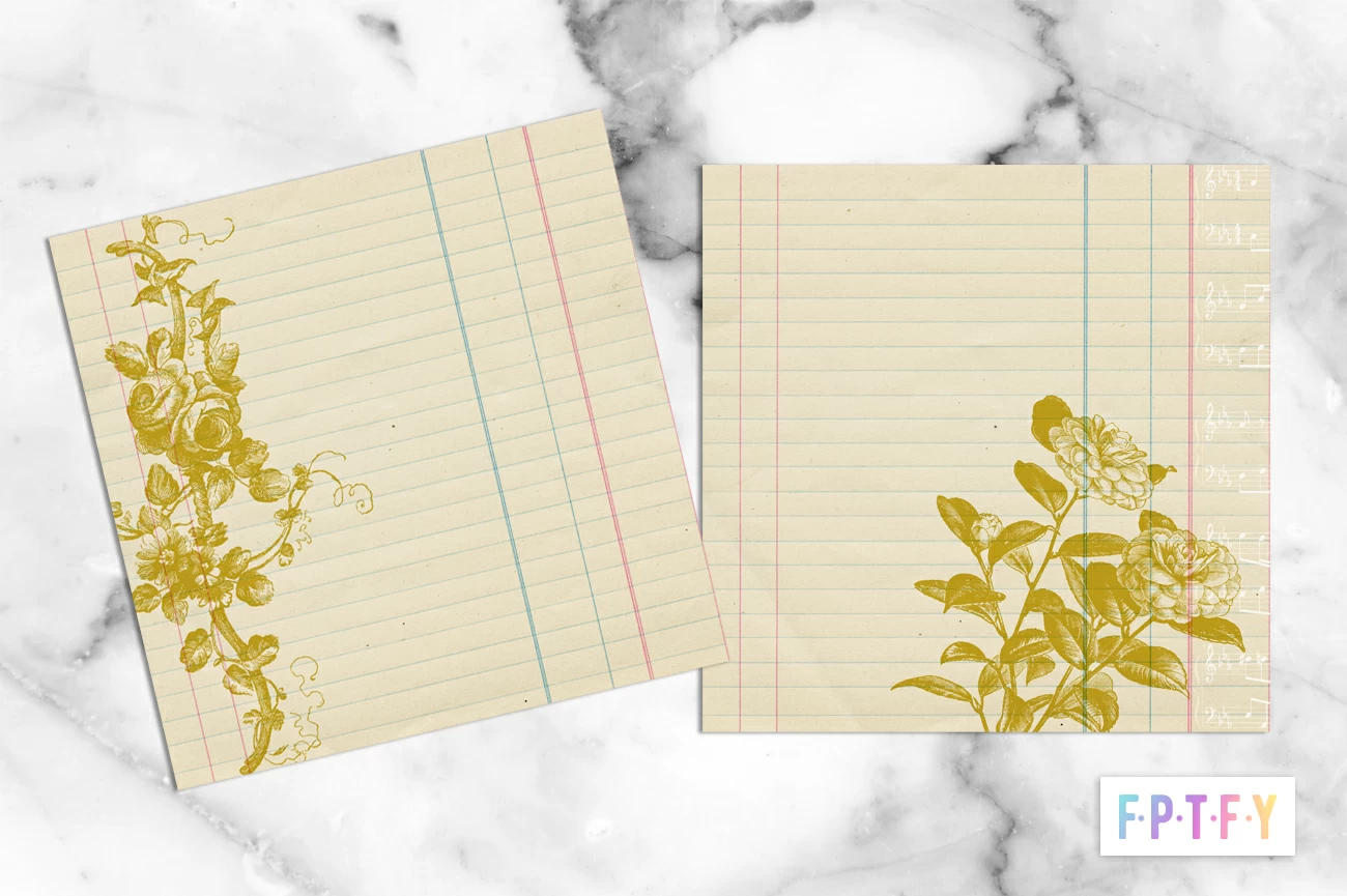 Free Floral Vintage Mustard Lined Digital Paper