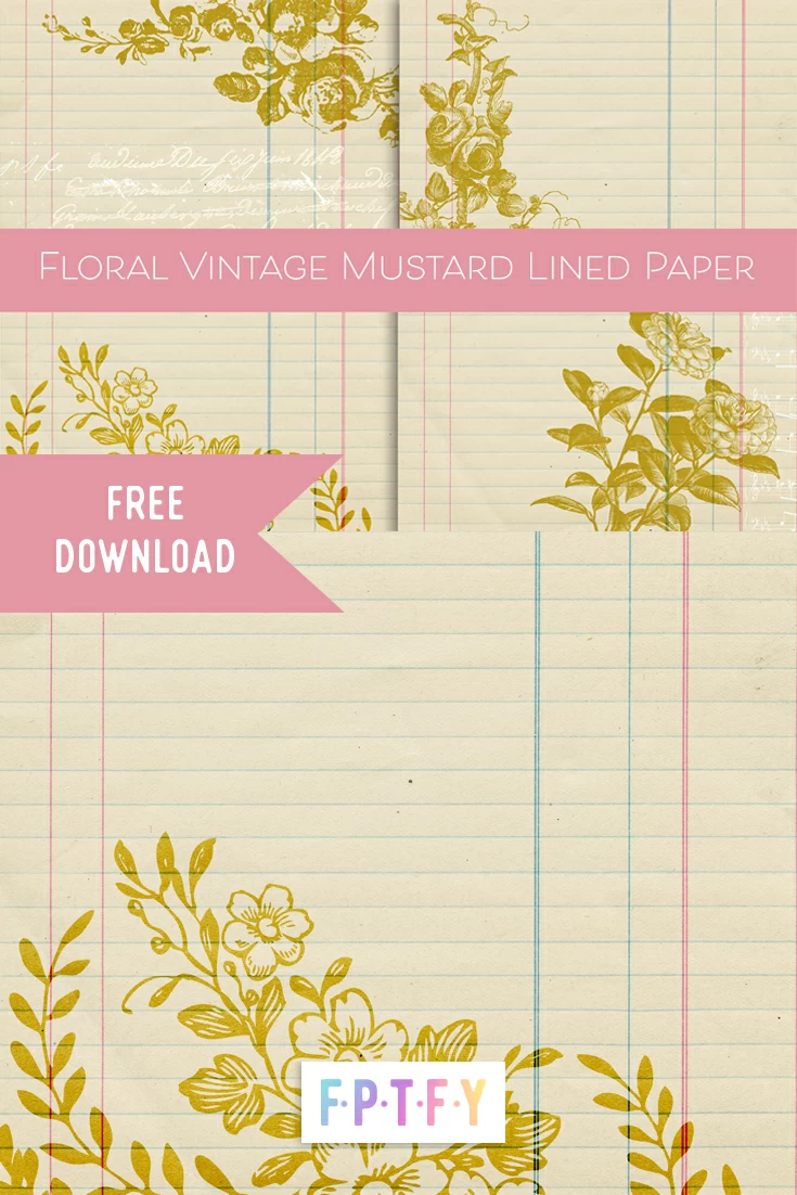 Free Floral Vintage Mustard Lined Digital Paper