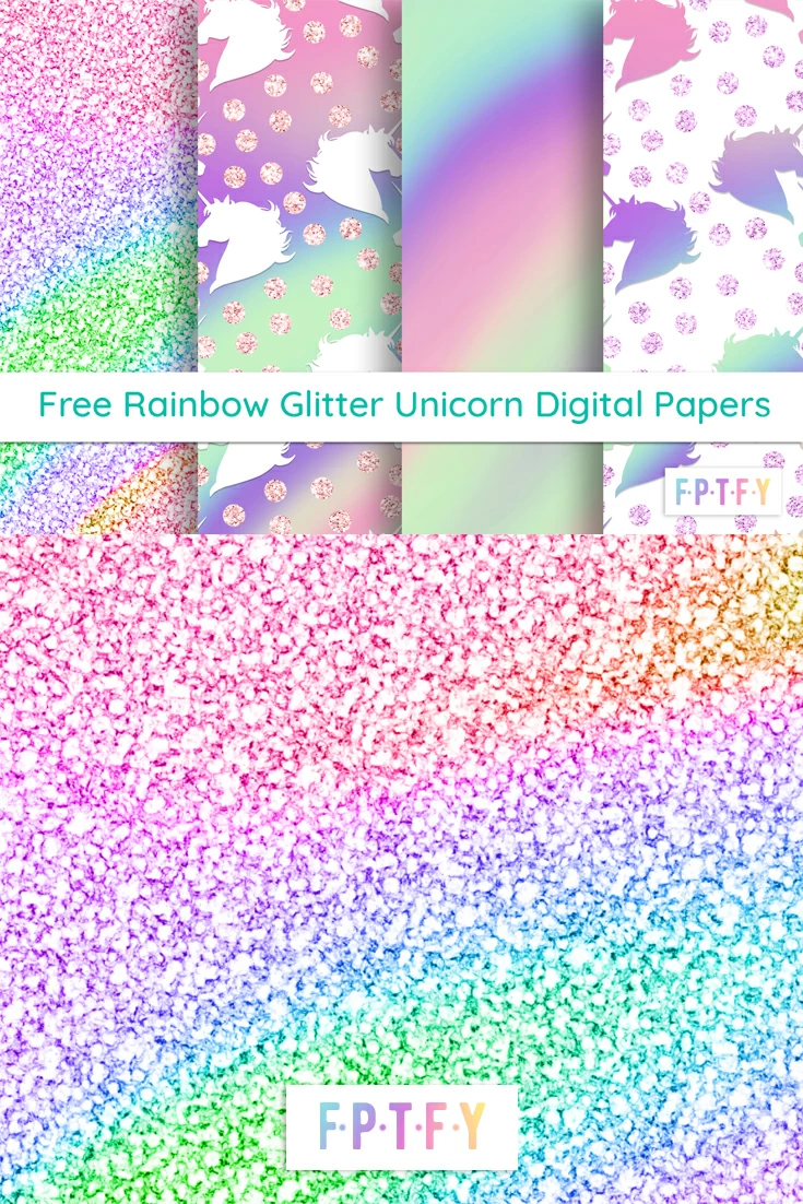 Free Rainbow Glitter Unicorn Digital Papers 