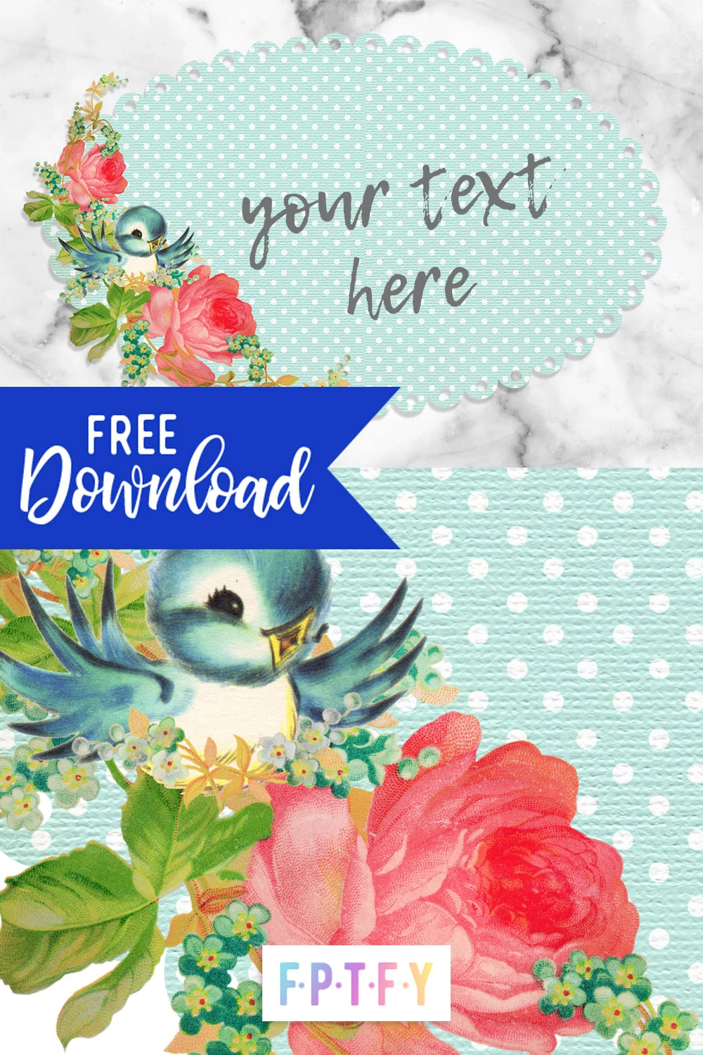 Free Vintage BlueBird Oval Shabby Rose