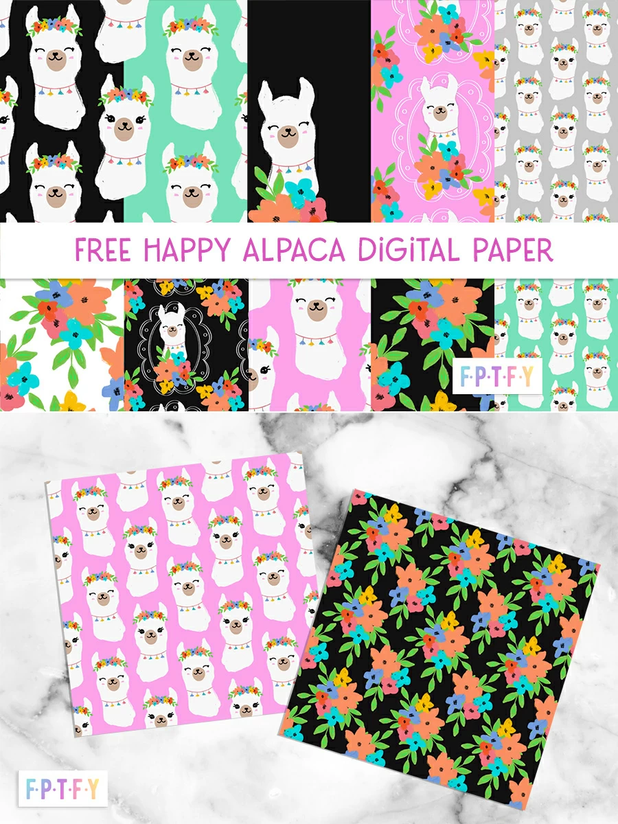 Free Happy Alpaca Llama Digital Paper