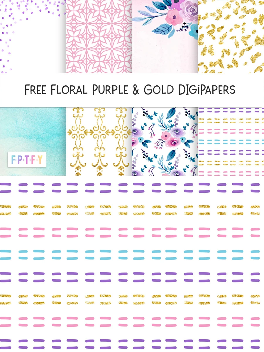 Free Floral Purple and Gold DigiPaper