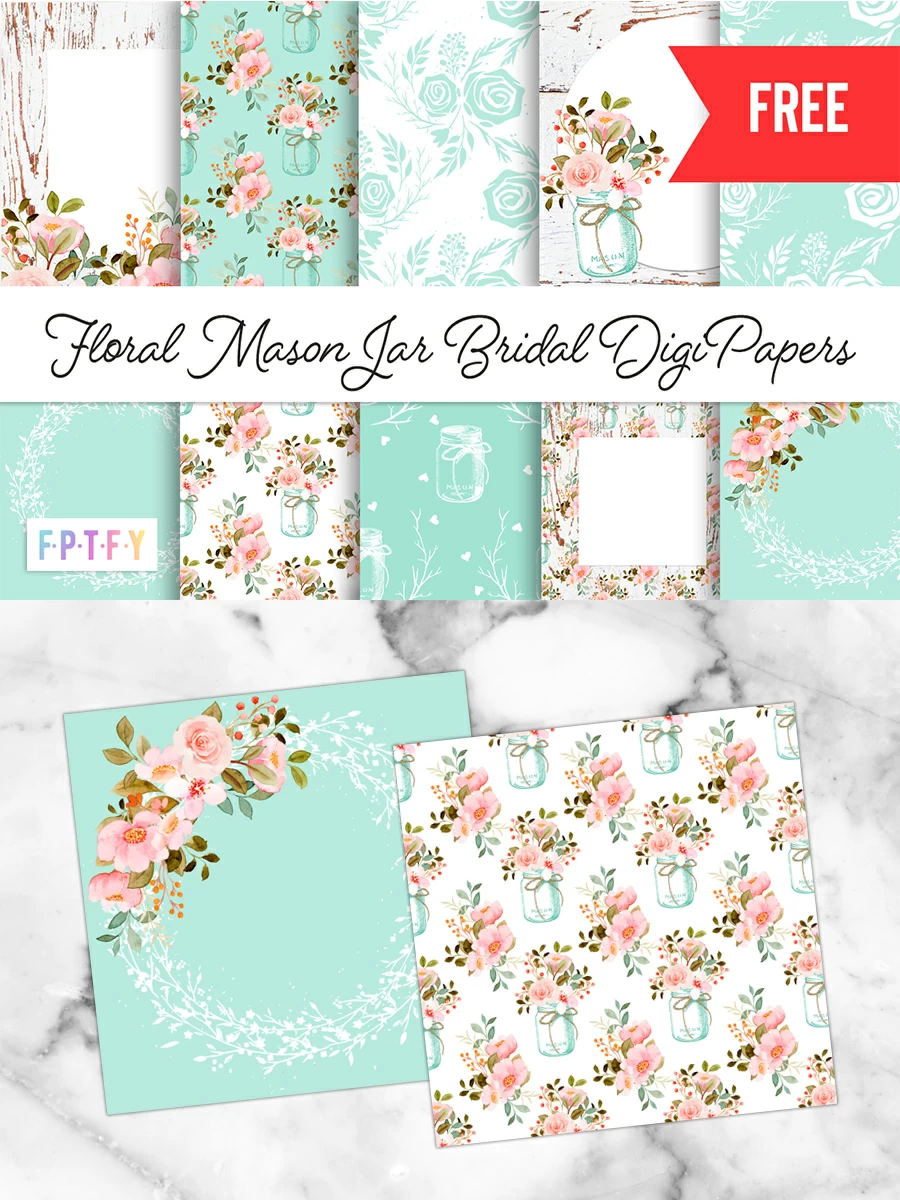 Free Floral Mason Jar Bridal Digital Scrapbooking Paper