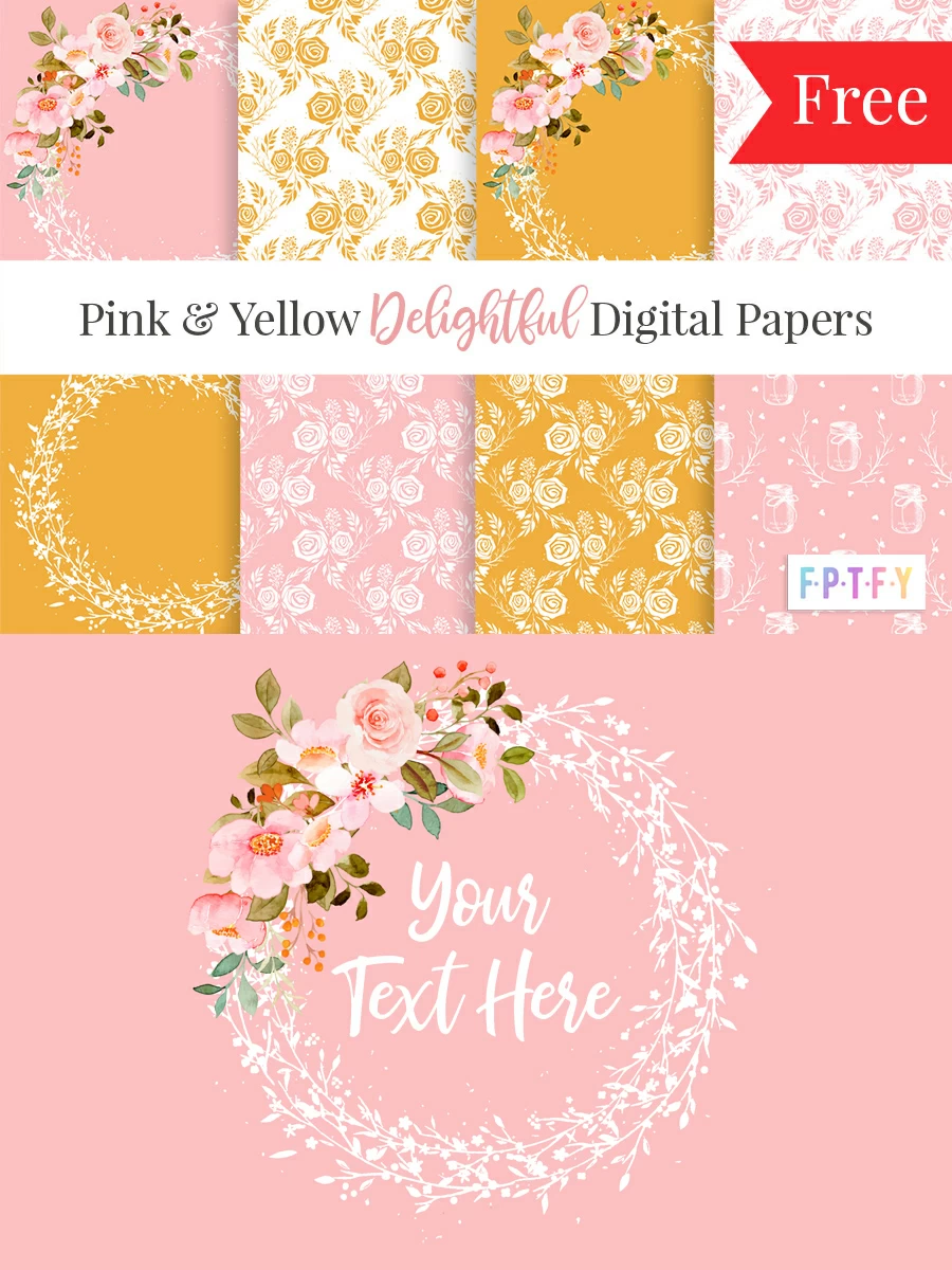 Free Pink and Yellow Delightful Digital Scrapbooking Papers