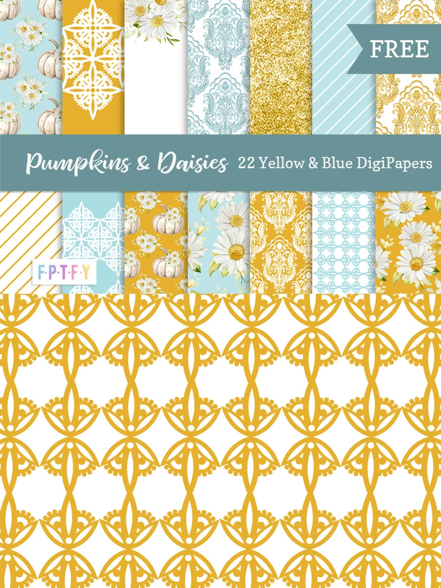 Free Pumpkins and Daisies Yellow Blue