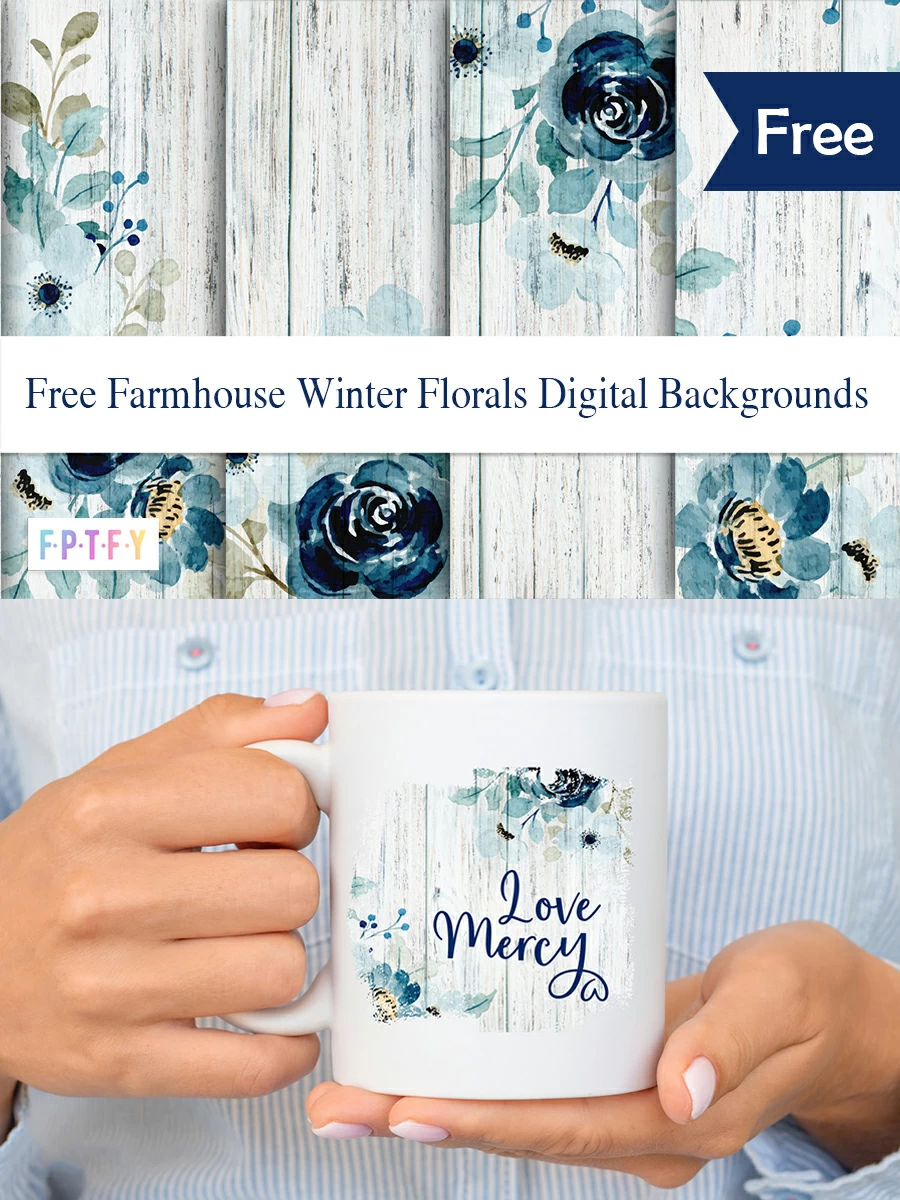 Free Farmhouse Winter Floral Digital Backgrounds 
