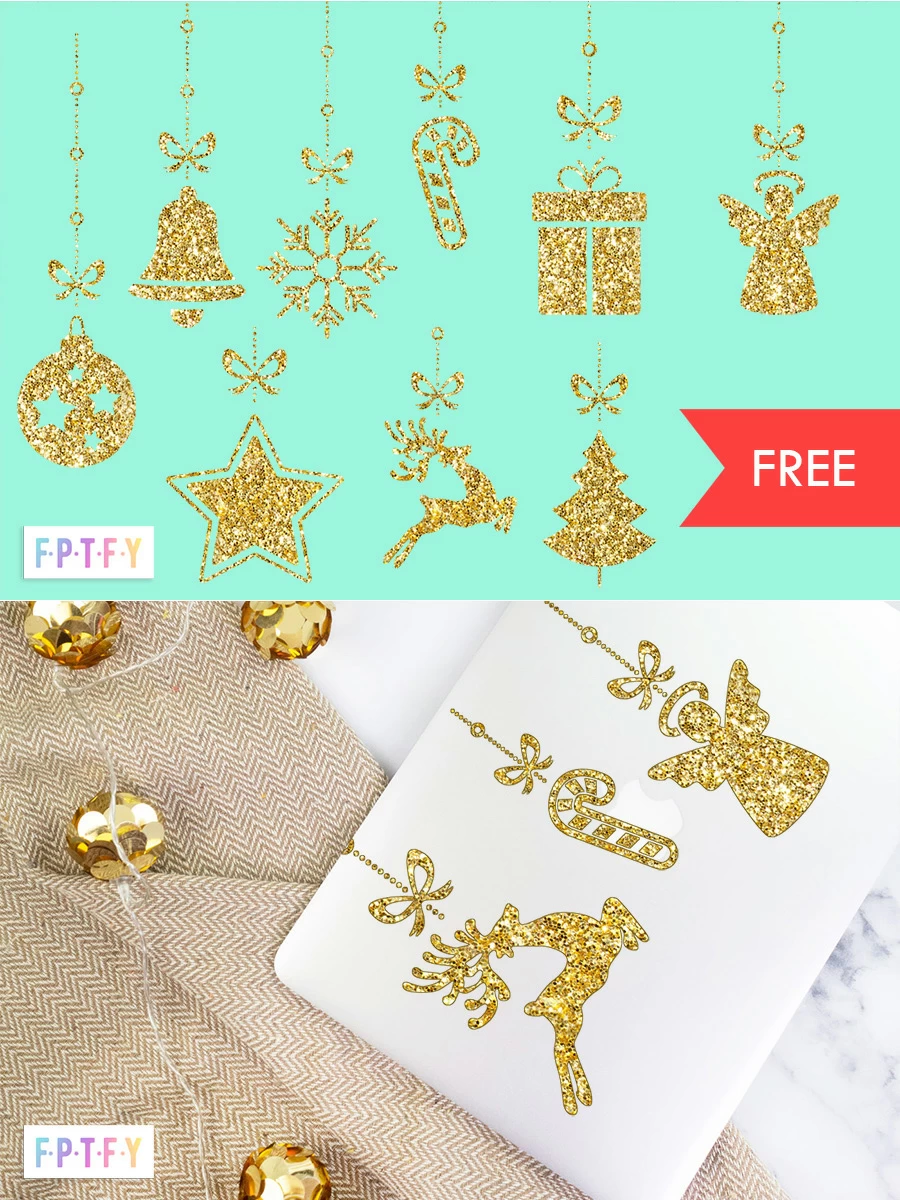 Free Christmas Gold Glitter Ornaments Graphics