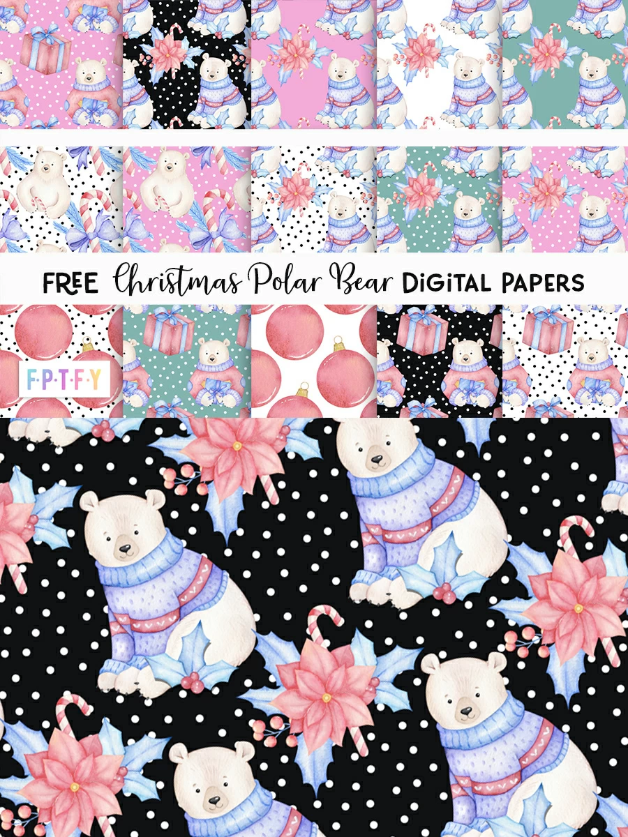 Free Christmas Polar Bear Digital Paper