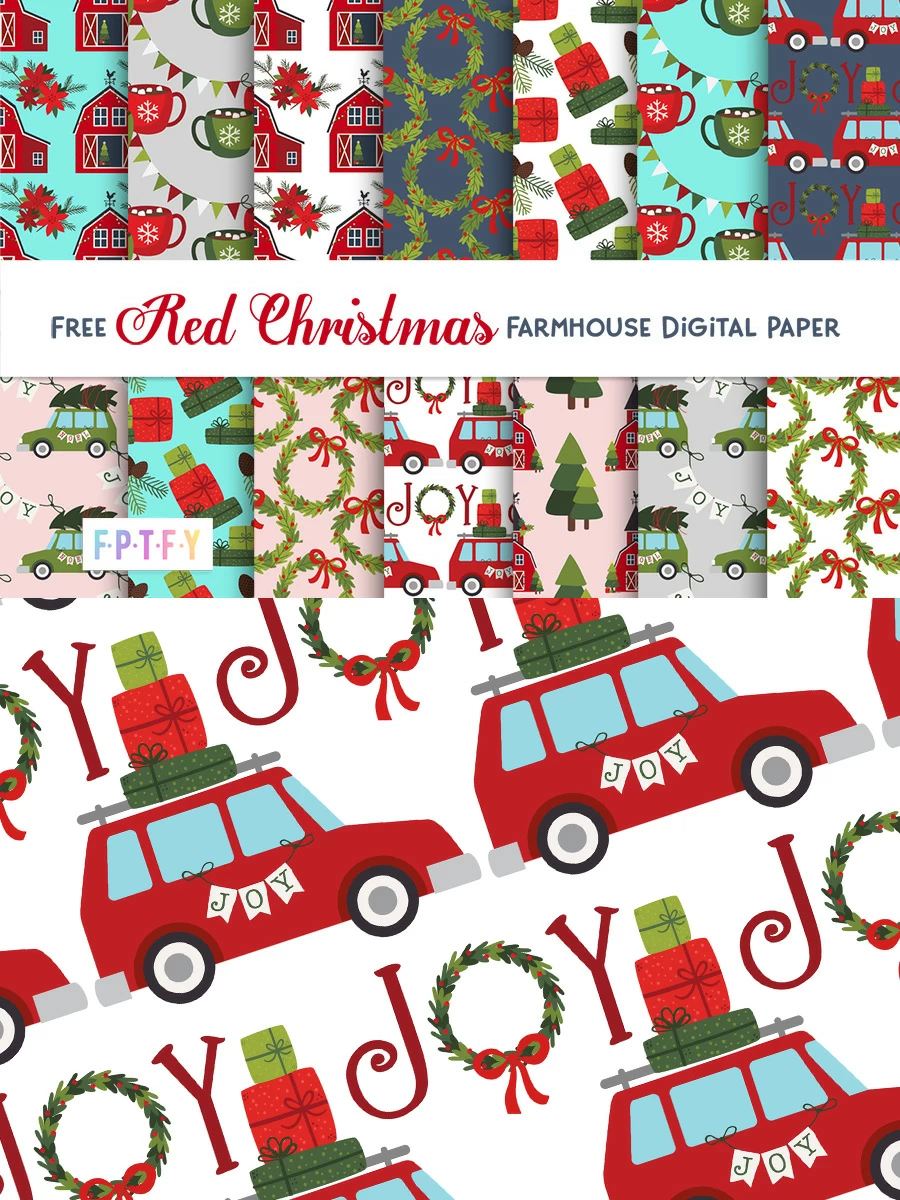 Free Red Christmas Farmhouse Digital Paper