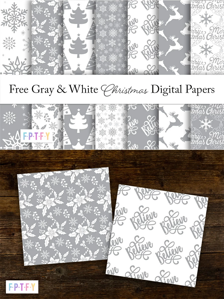 Free Gray White Christmas Digital Papers
