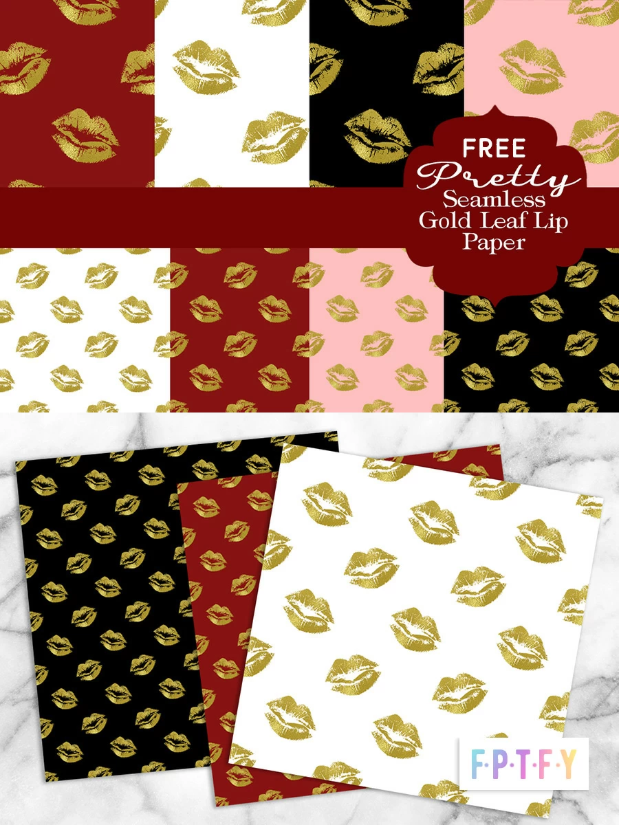 Free Pretty Lips Gold Leaf Patterned Paper