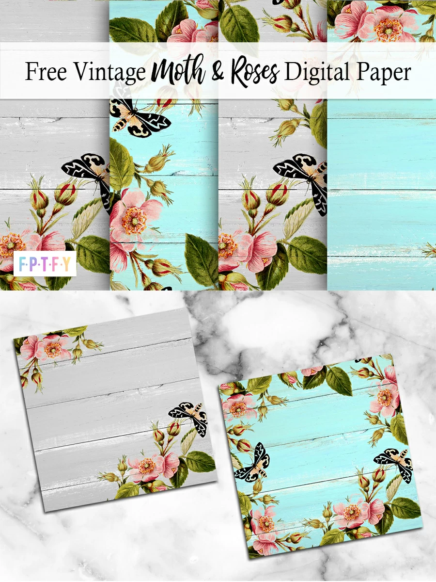 Free Vintage Moth Rose Digital papers