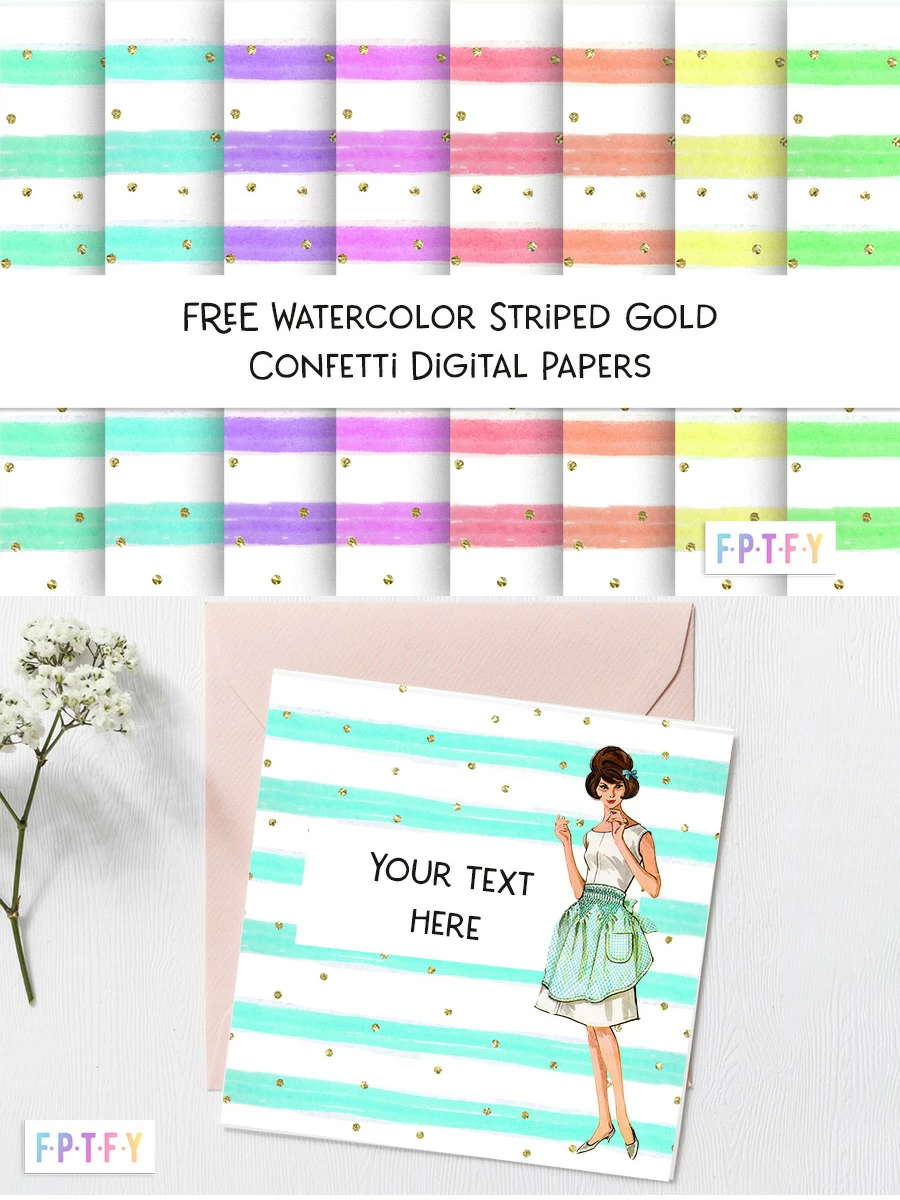 Free Watercolor Stripe Gold Confetti Digital Papers