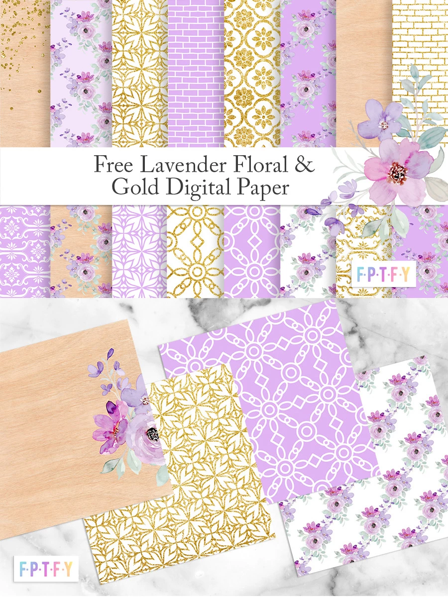 Free Lavender Floral Gold Digital Paper