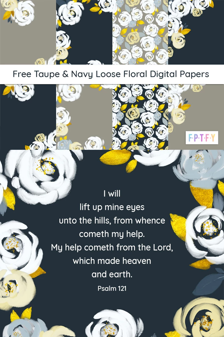 Free Taupe and Navy Loose Floral Digital Paper